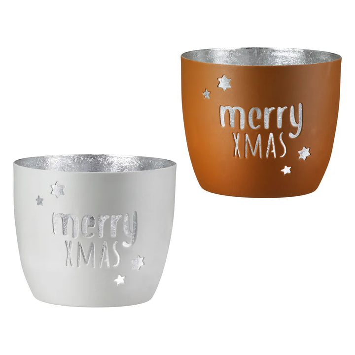 Gilde - Windlicht "merry XMAS" Sternmotiv braun grau