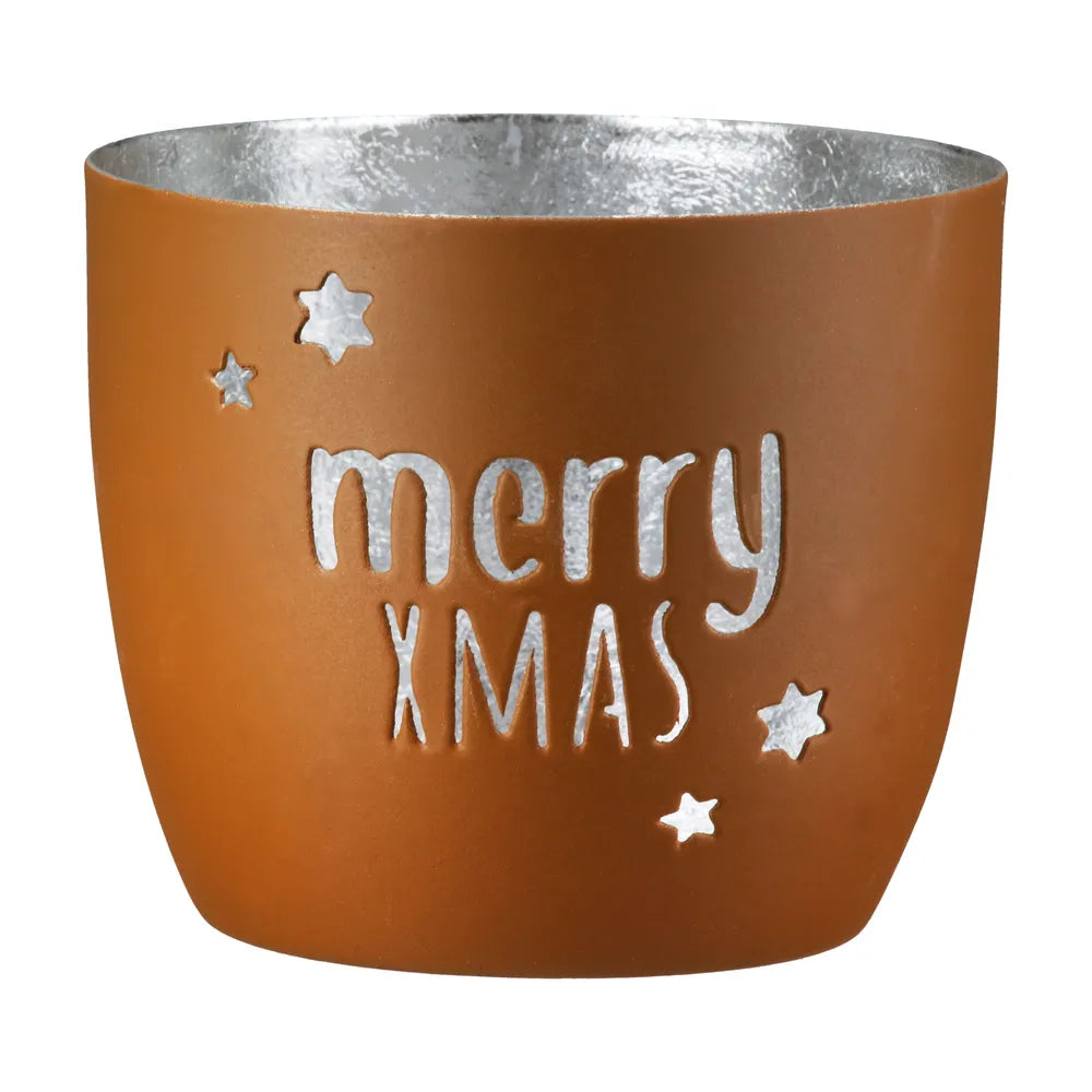 Gilde - Windlicht "merry XMAS" Sternmotiv braun grau