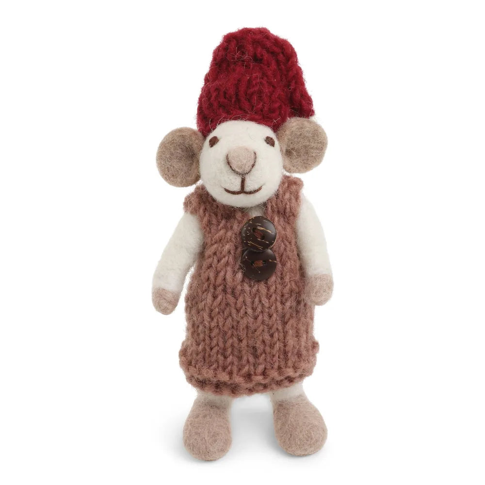 Gry & Sif - Baby-weiße Filzmaus mit rosa Kleid