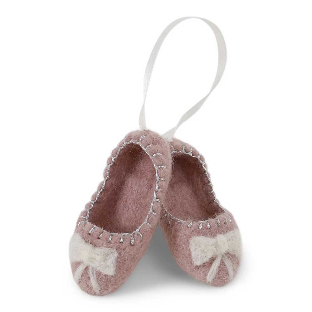 Gry & Sif - Ballerinaschuhe Filz mit Schleife rose mit Silberstickerei