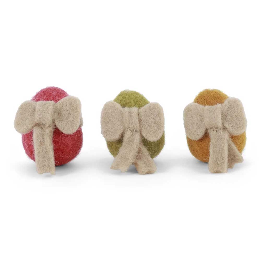 Gry & Sif - Eier Filz bunt mit beiger Schleife 3er-Set