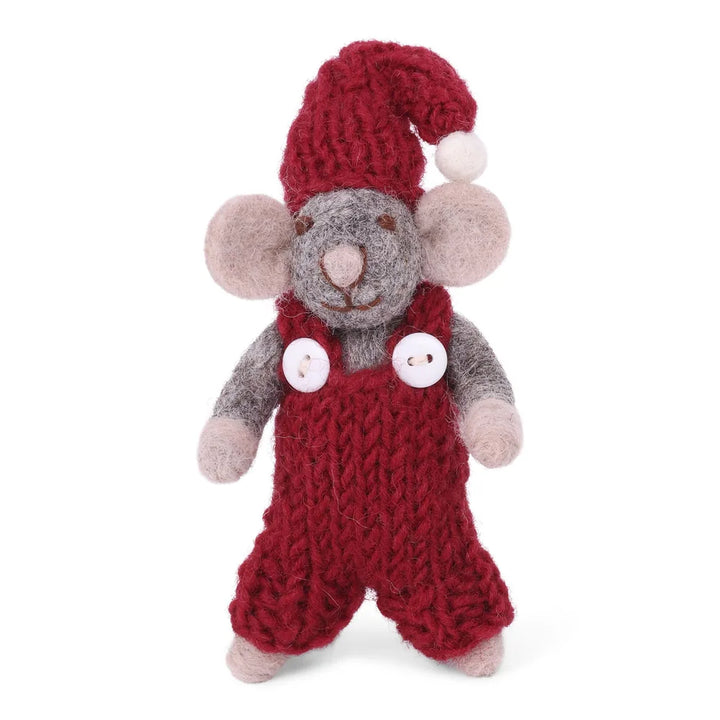 Gry & Sif – Anhänger Graue Filzmaus mit roter Hose