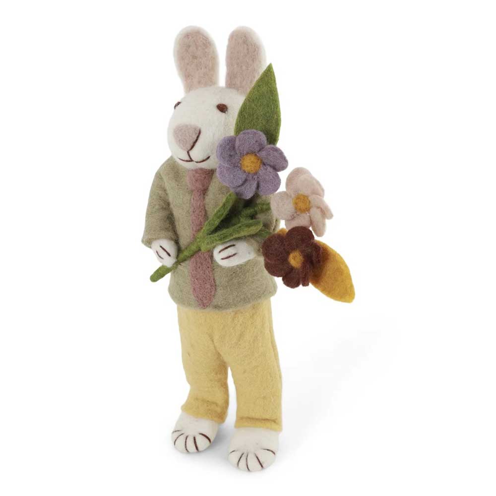 Gry & Sif - Weißer Hase Filz mit Krawatte & Blumen