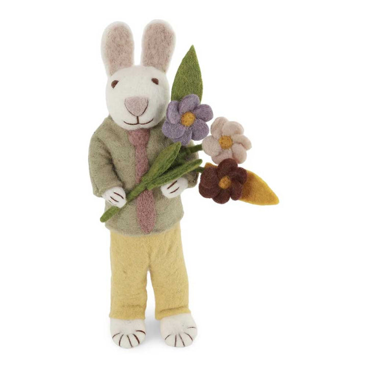 Gry & Sif - Weißer Hase Filz mit Krawatte & Blumen