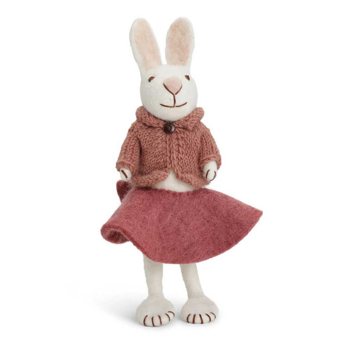 Gry &amp; Sif - Großer weißer Hase Filz mit rosafarbenem Rock &amp; Jacke