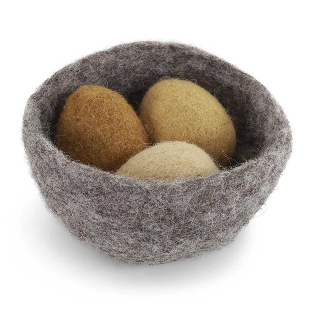 Gry & Sif - Großes Nest Filz mit gelben Eiern