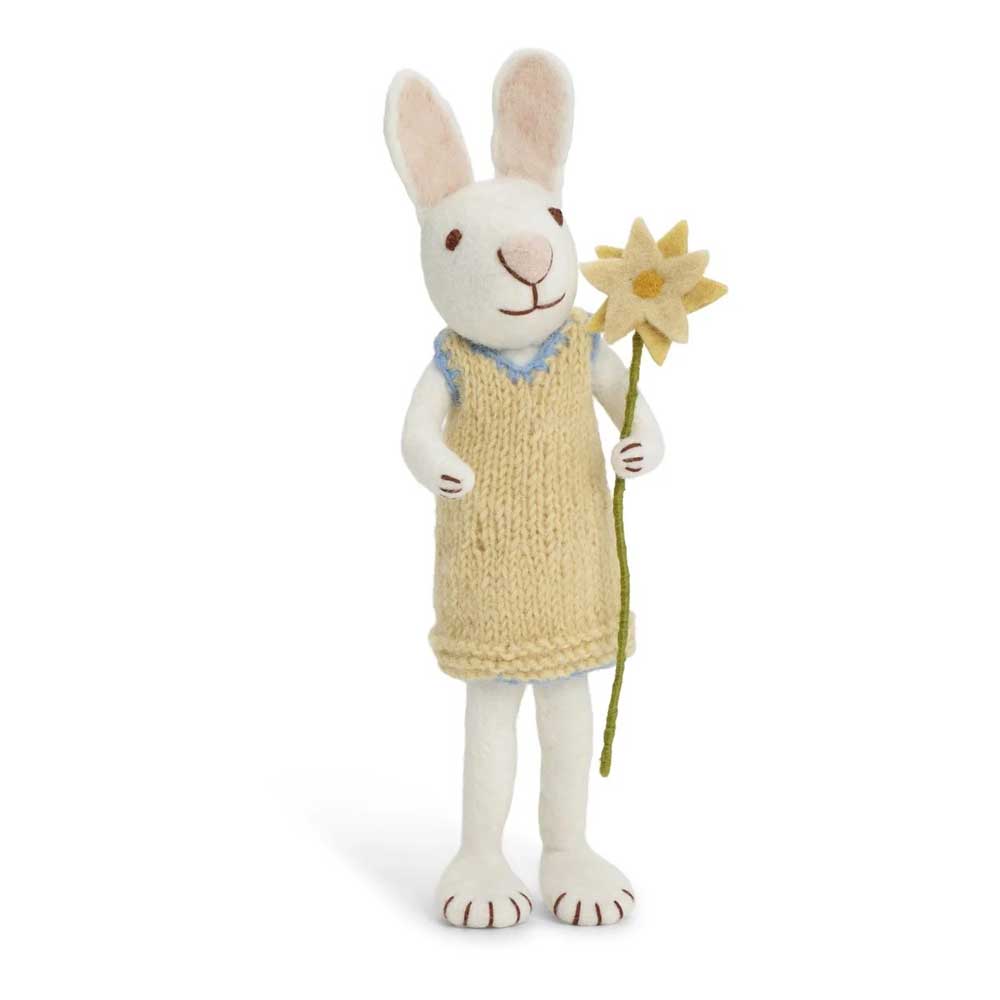 Gry & Sif - Hase Filz in gelbem Kleid mit Blume