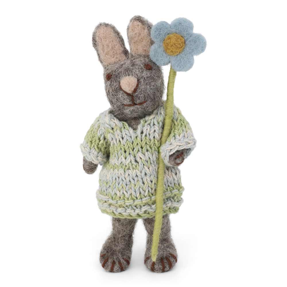 Gry & Sif - Hase Filz mit Kleid und blauer Anemone