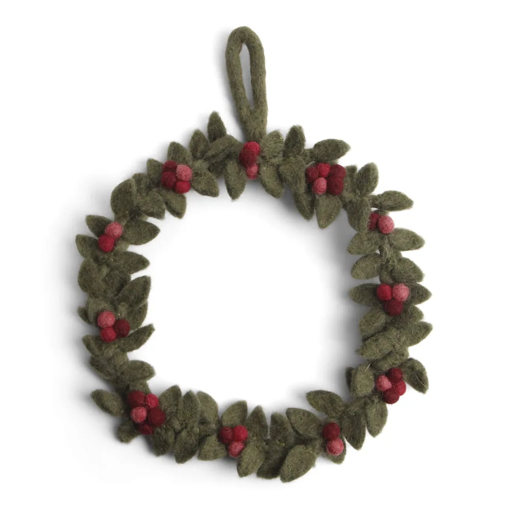 Gry & Sif - Filzkranz grün mit roten Beeren klein