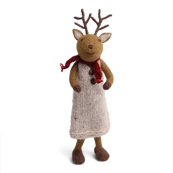 Gry &amp; Sif - Maus Mädchen als Rentier in Kleid mit Schal aus Filz