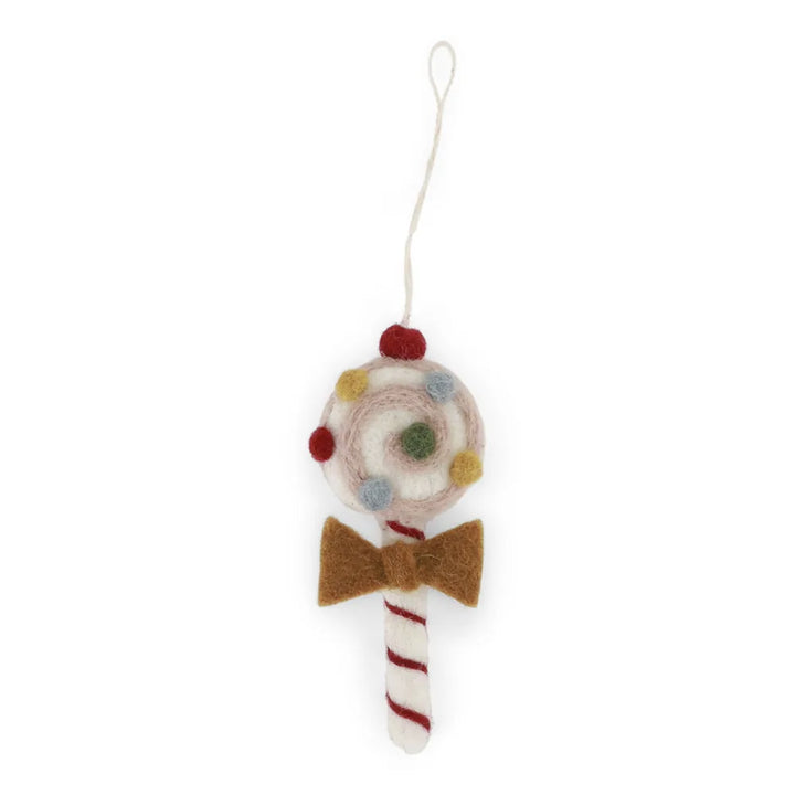 Gry & Sif – Weihnachtszuckerstange aus Filz mit ockerfarbener Schleife
