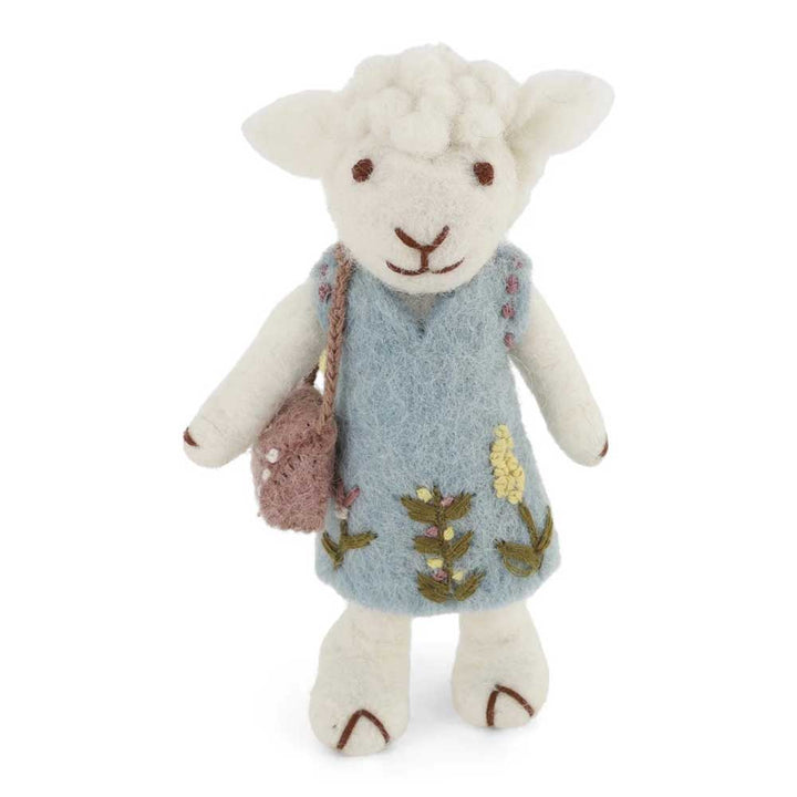 Gry & Sif - Weißes Schaf Filz mit hellblauem Kleid & Tasche