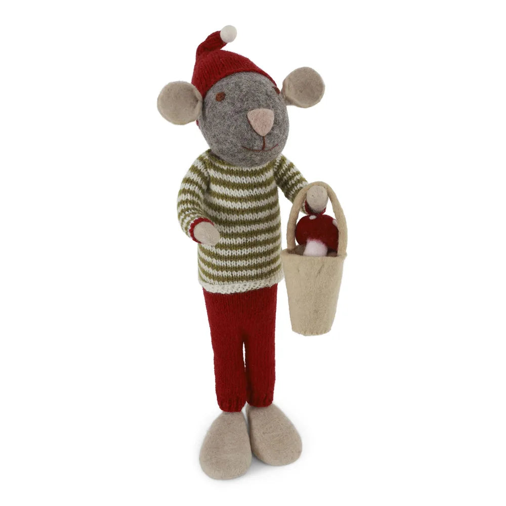 Gry &amp; Sif - Filzmaus Junge mit Pilz im Eimer XL Grau