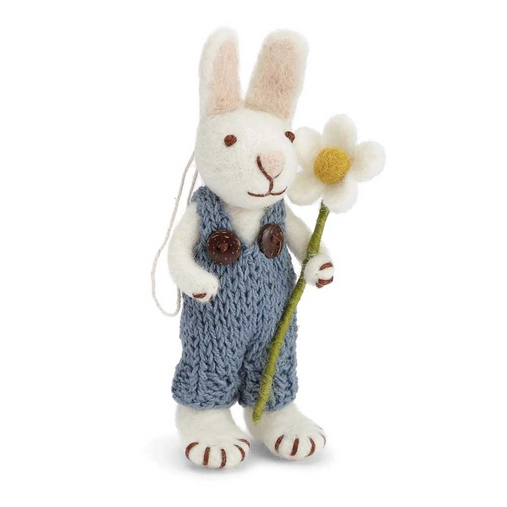 Gry & Sif - Hase Filz mit blauer Hose und Margerite