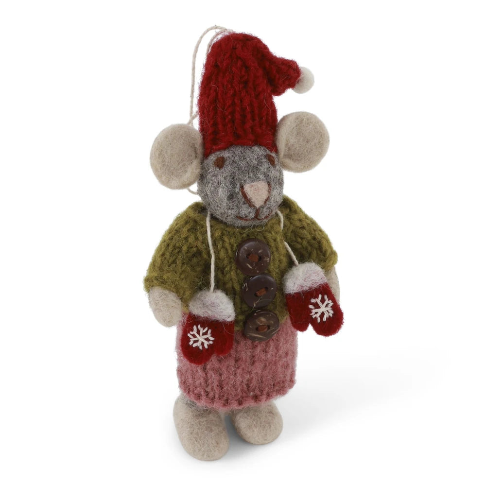 Gry & Sif - Kleine graue Mädchen-Maus mit Handschuhen