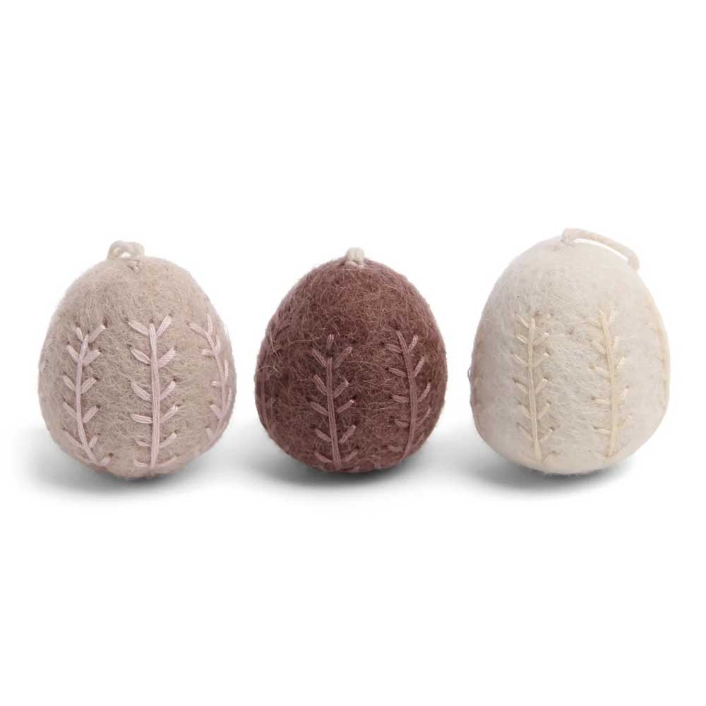 Gry & Sif - Eier Filz rosa mit Girlanden-Stickerei 3er-Set