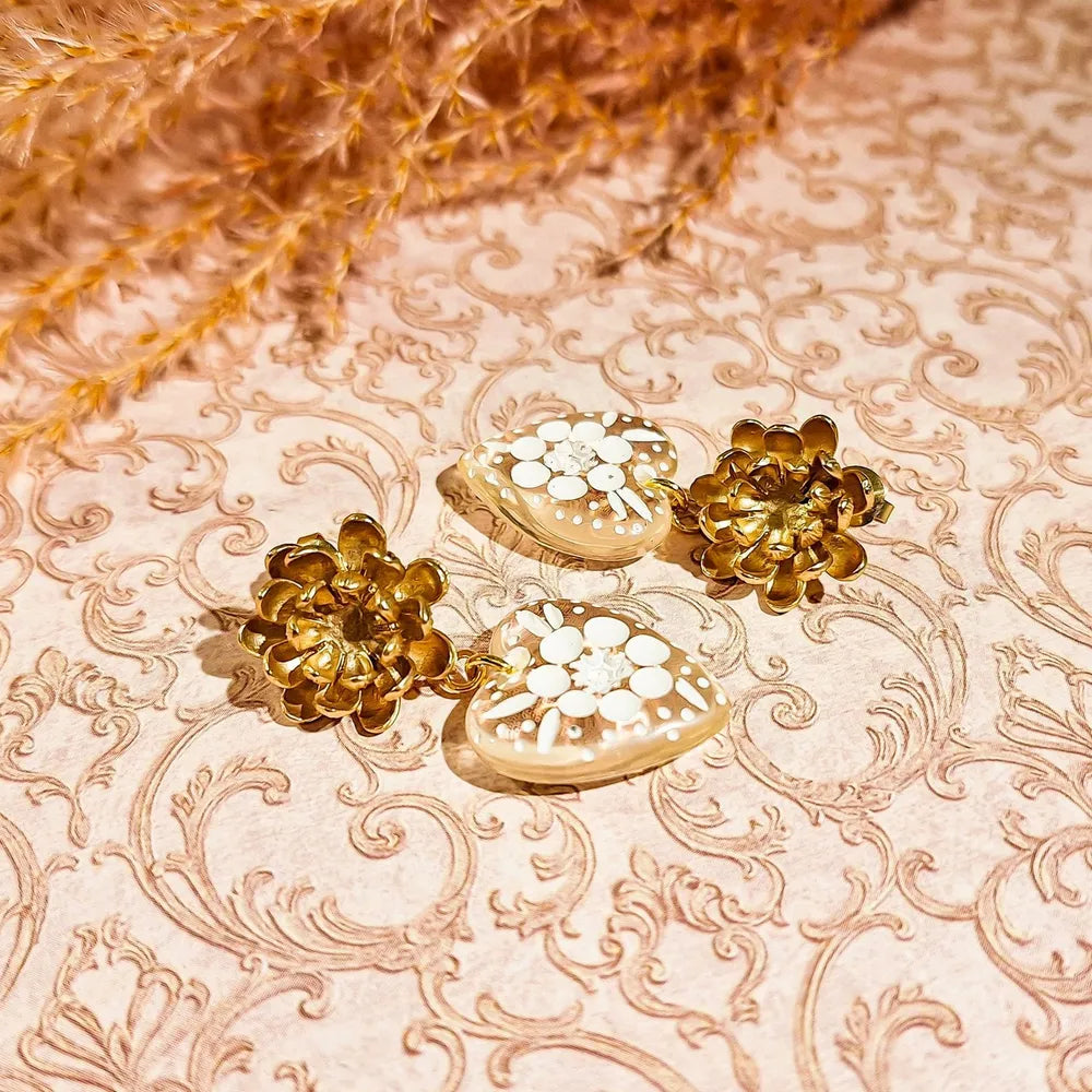 Lydée Déco - Herz- und Blumenohrringe Transparent Weiß Gold