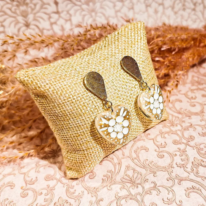 Lydée Déco - Herz- und Blumenohrringe Transparent Weiß Gold