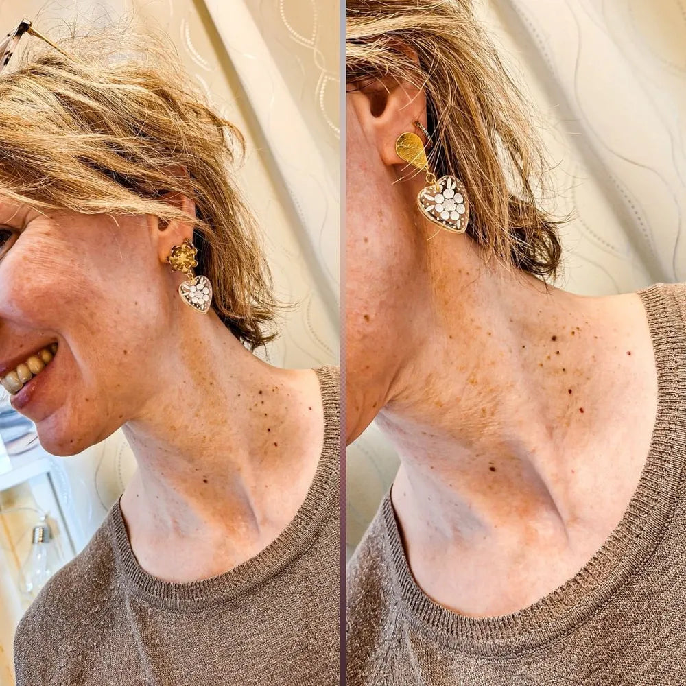 Lydée Déco - Herz- und Blumenohrringe Transparent Weiß Gold
