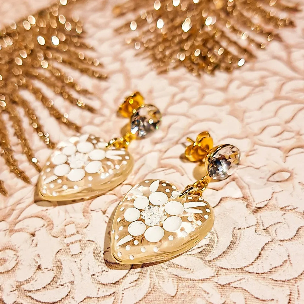 Lydée Déco - Herz- und Blumenohrringe Transparent Weiß Gold