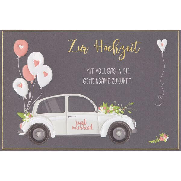 Hochzeitskarte Auto mit Ballons