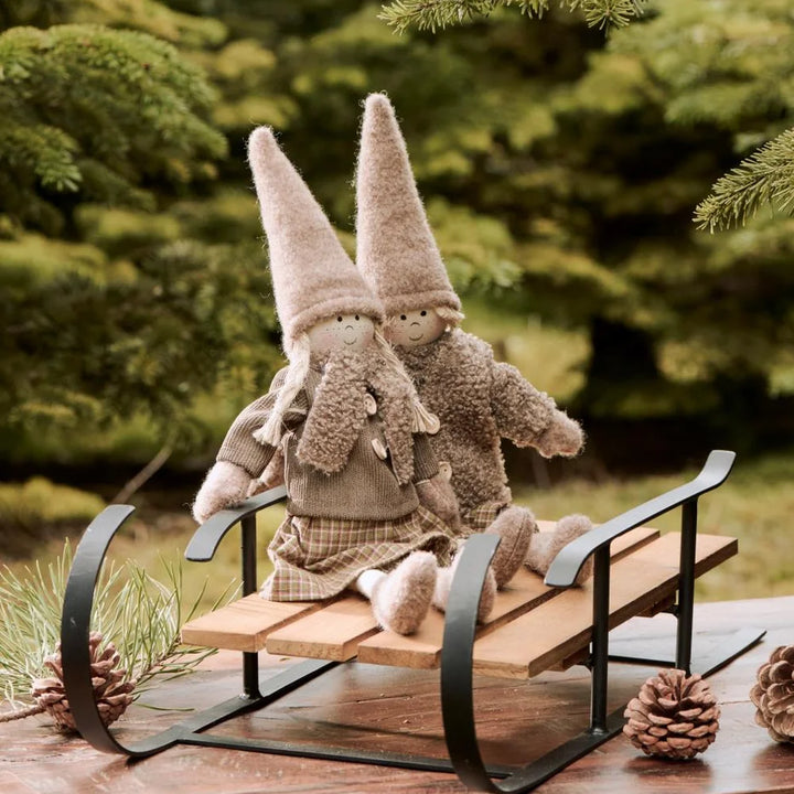 Ib Laursen - Dekoschlitten schwarz mit Holzsitz klein