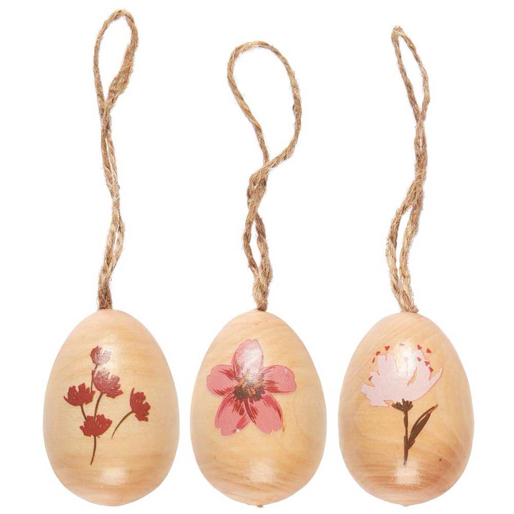 Ib Laursen - Ei Holz zum hängen mit Blumenmuster 3er-Set