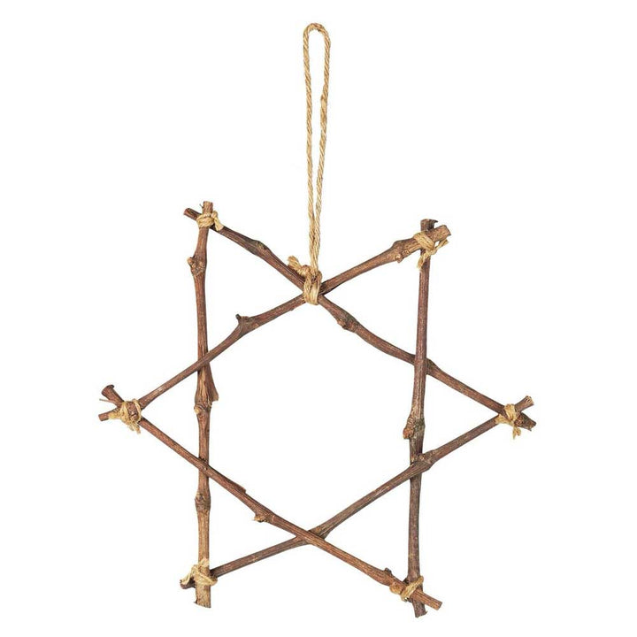 Der Ib Laursen - Stern aus Zweigen ist ein aus ineinander geflochtenen Stäben gefertigtes Ornament, komplett mit Seilaufhängung.