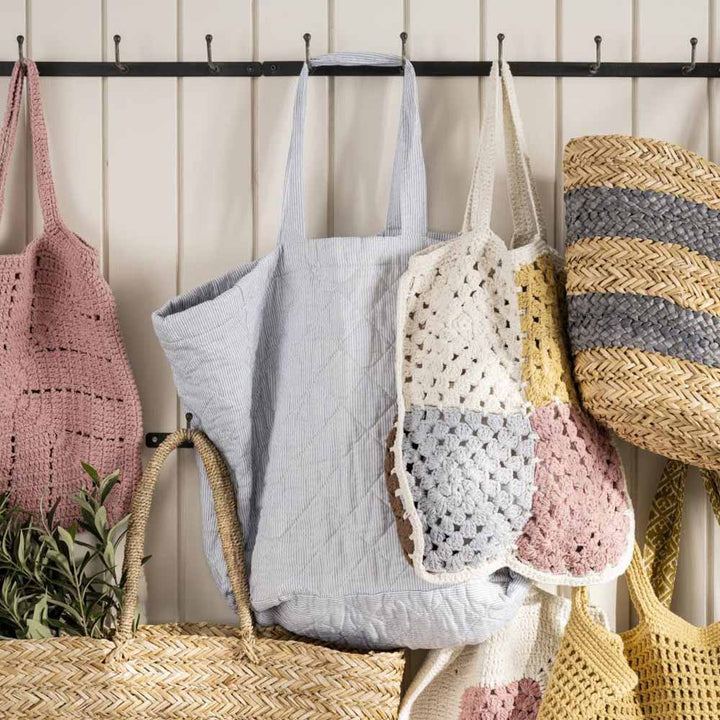 Ib Laursen - Tasche gesteppt weiß und blau gestreift