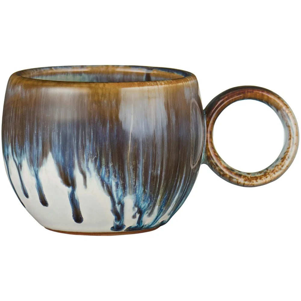 Ib Laursen - Tasse mit Henkel Vallvik erdige Farbtöne, mit blauer Laufglasur