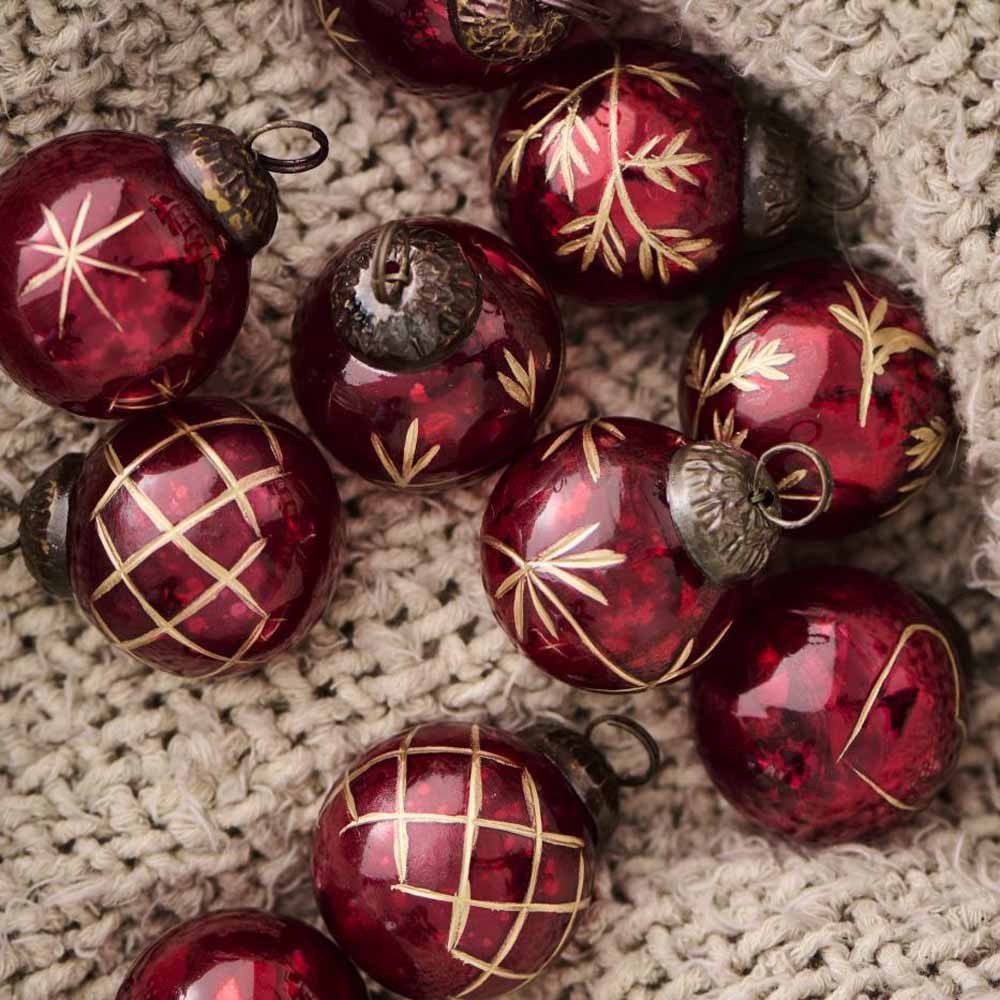 Ib Laursen - Tüte mit 10 Weihnachtskugeln mini mit goldener Eingravierung