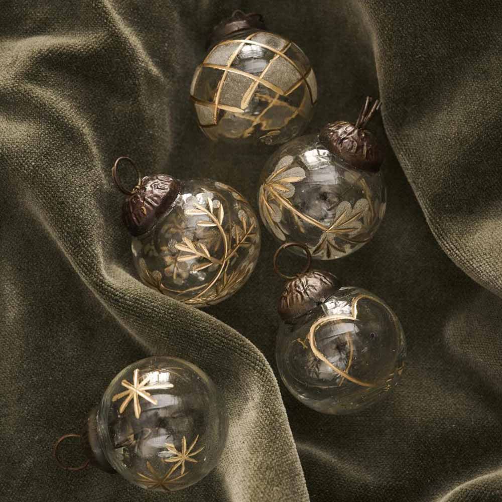 Ib Laursen - Tüte mit 10 Weihnachtskugeln mini mit goldener Eingravierung