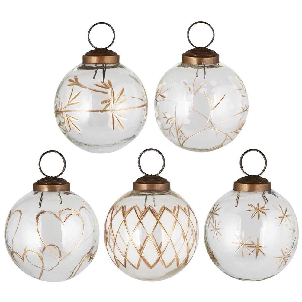 Ib Laursen - Weihnachtskugel mit goldfarbener Eingravierung 5er-Set