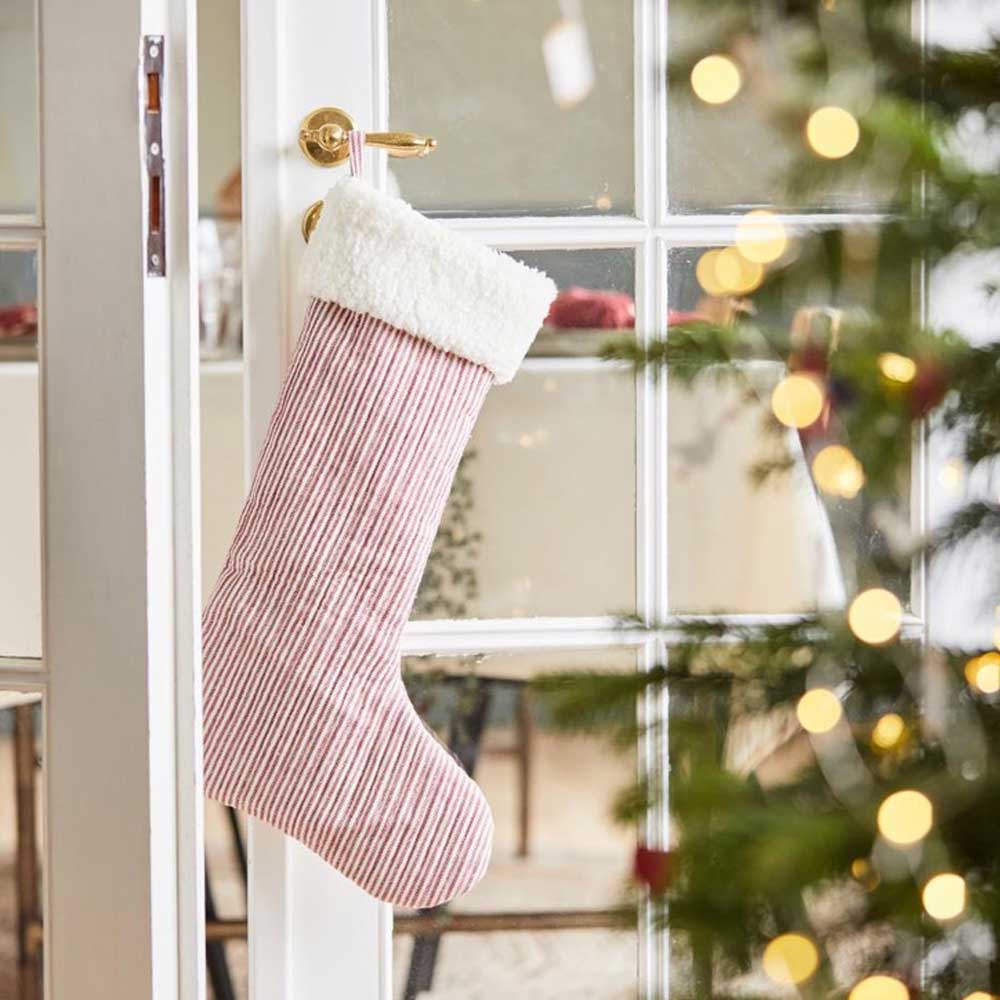Ib Laursen - Weihnachtsstrumpf rot-weiss gestreift mit Rand aus Kunstpelz MEGA