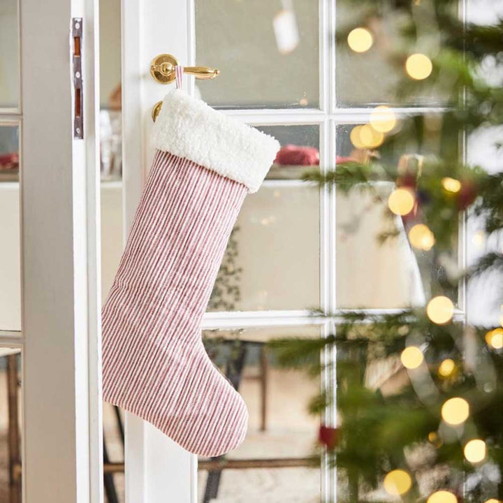 Ib Laursen - Weihnachtsstrumpf rot-weiss gestreift mit Rand aus Kunstpelz MEGA