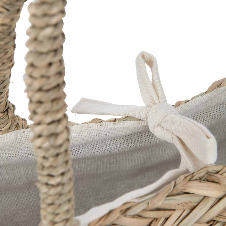 J-Line - Strandtasche mit Spitze Blumen und Quasten Jute Naturell Weiß