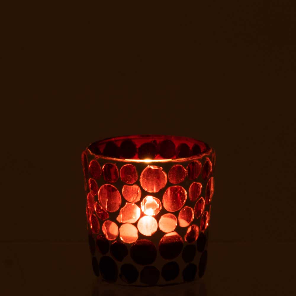 J-Line - Teelichthalter Mosaik Glas rot-weiss