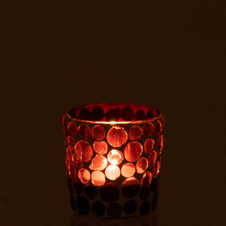 J-Line - Teelichthalter Mosaik Glas rot-weiss