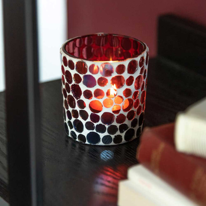 J-Line - Teelichthalter Mosaik Glas rot-weiss
