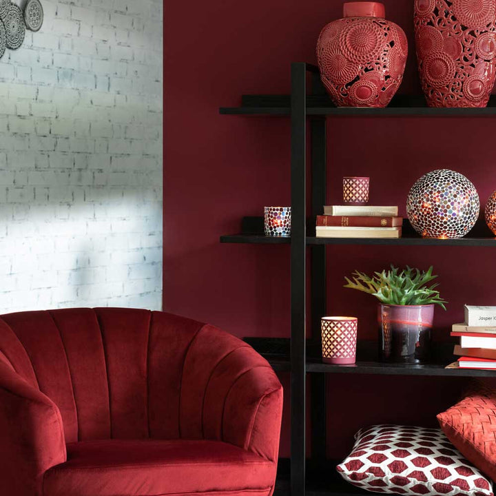 J-Line - Teelichthalter Mosaik Glas rot-weiss