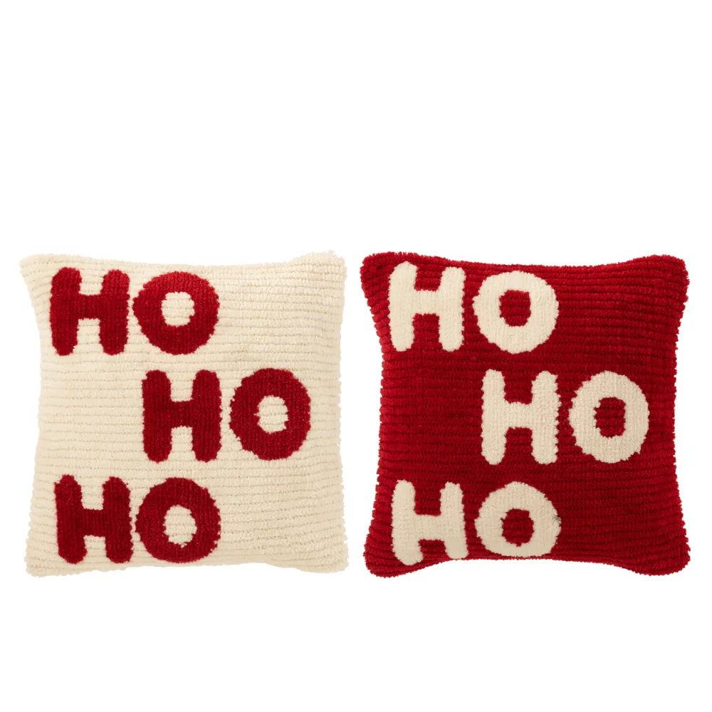 J-Line – Weihnachtliches Hohoho-Kissen Rot/Weiß 45×45 cm – Weihnachtsdeko Kissen