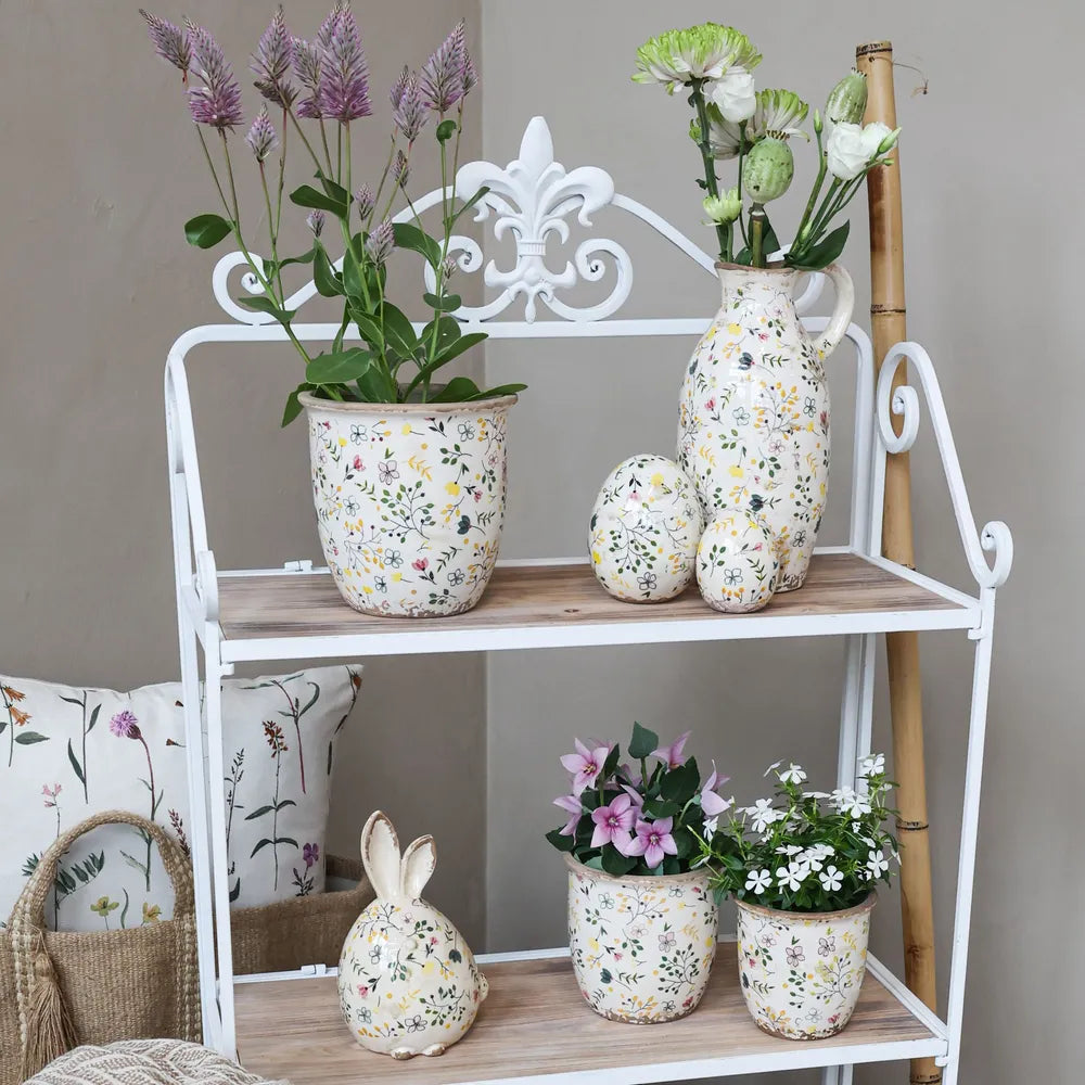 Chic Antique - Keramik Übertopf creme mit Blumenmuster