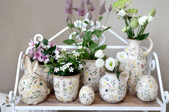 Chic Antique - Keramik Übertopf creme mit Blumenmuster