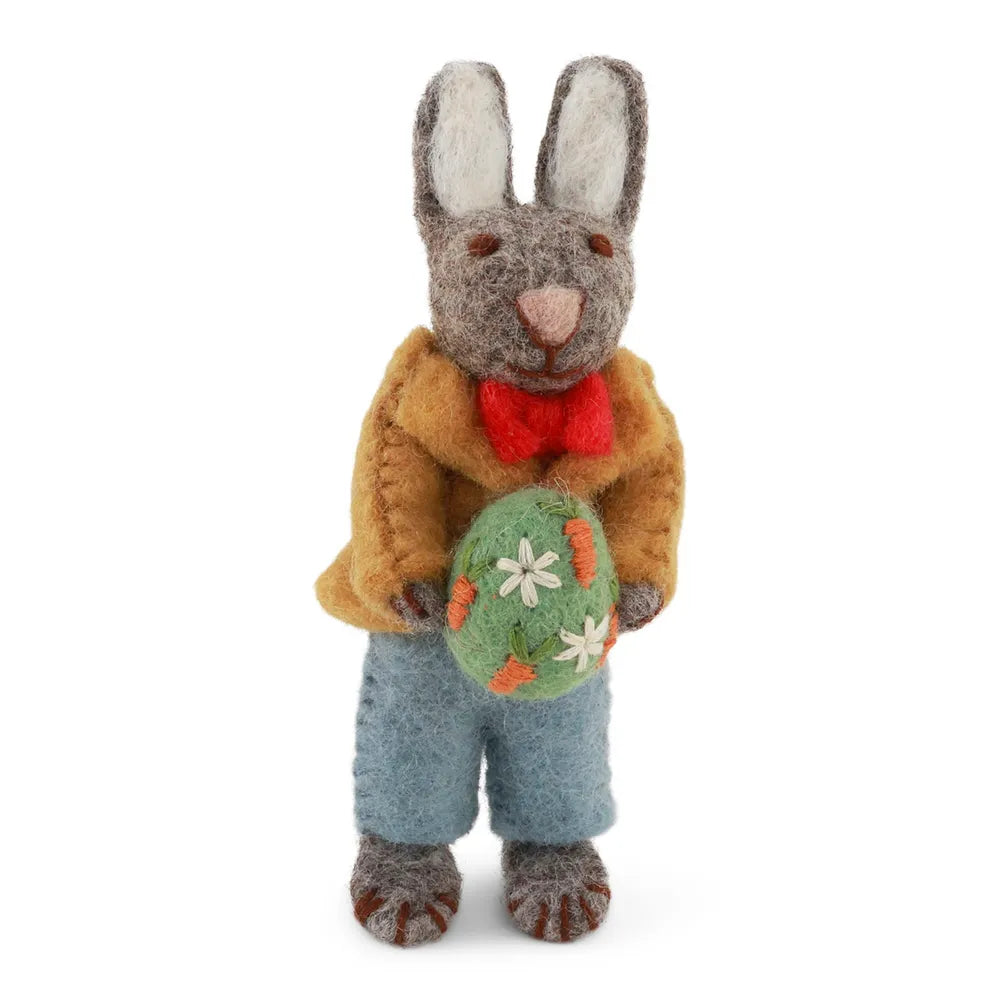 Gry & Sif - Kleiner grauer Hase Filz mit Jacke & Ei