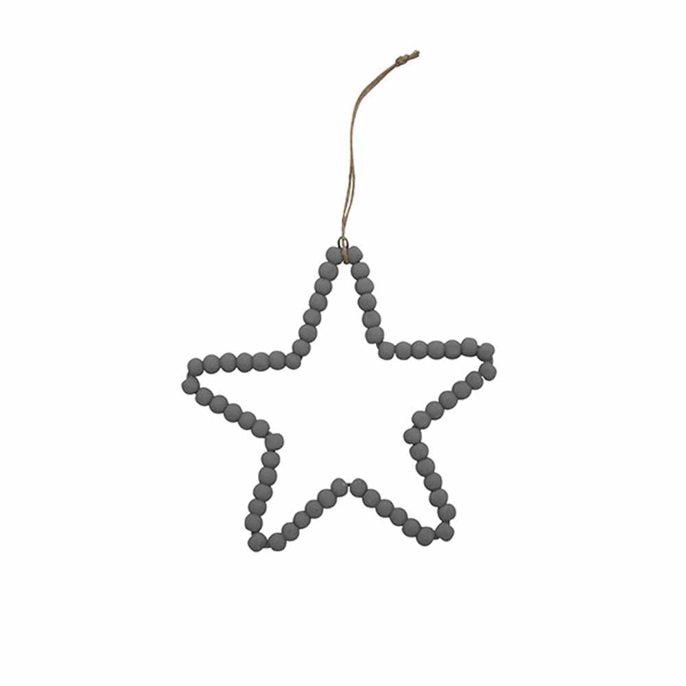 Krasilnikoff - Anhänger mit Holzperlen Stern medium grau