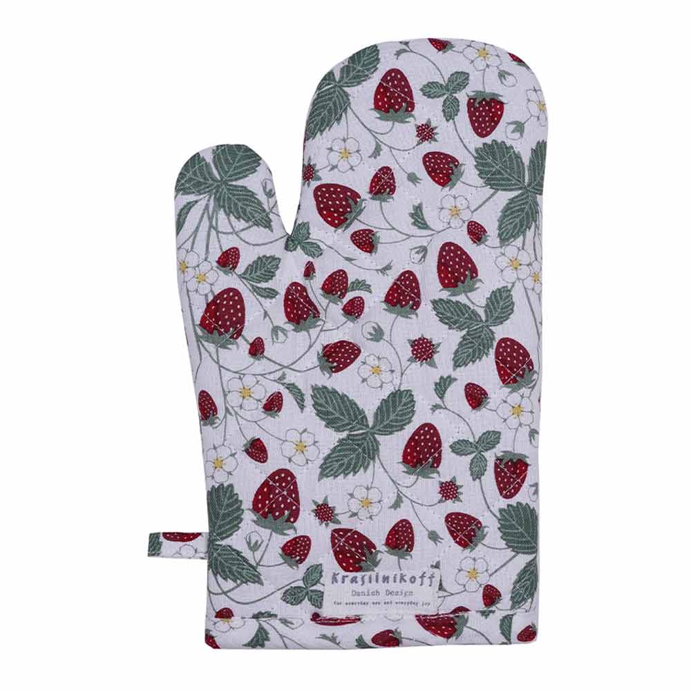 Krasilnikoff - Ofenhandschuh Erdbeeren weiß
