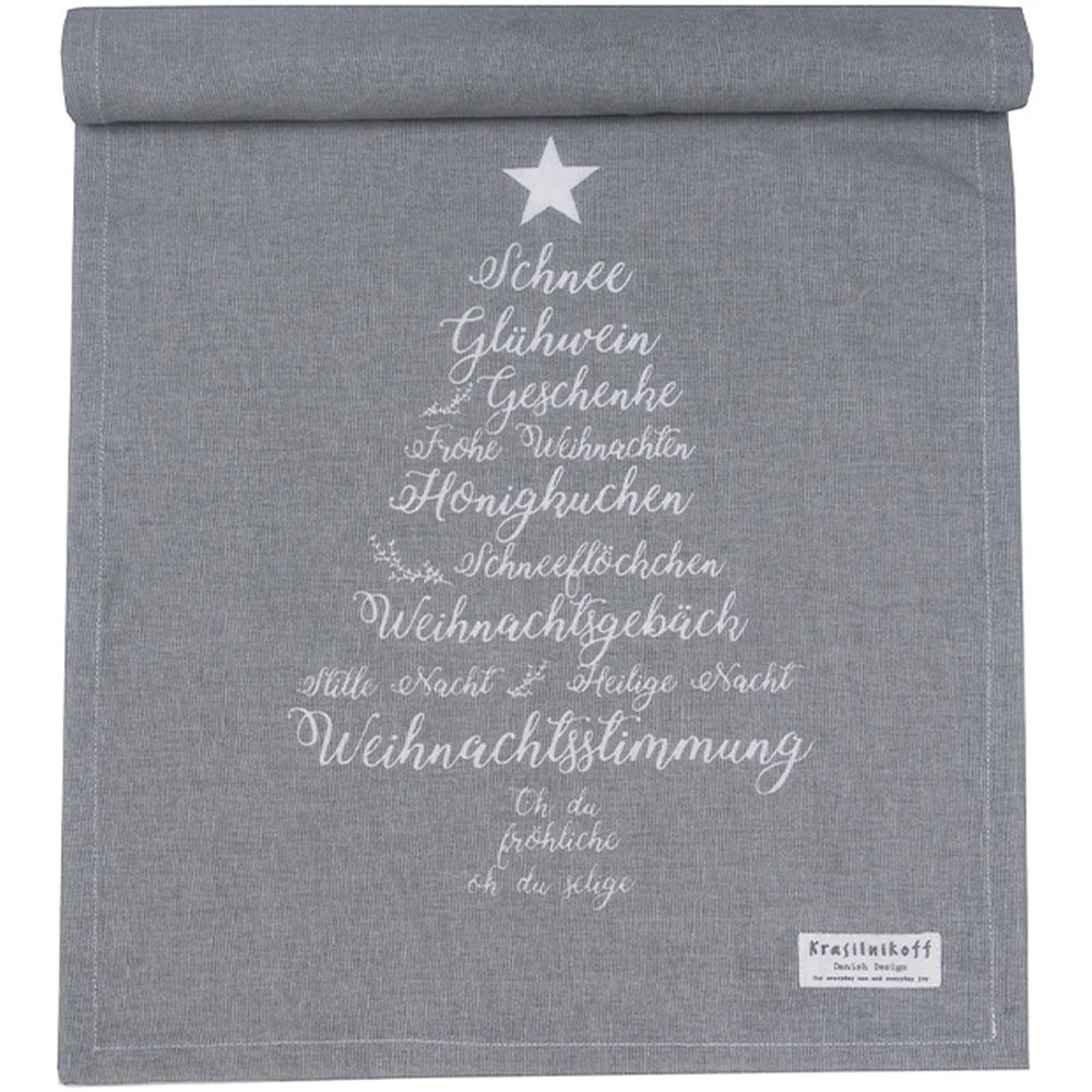Krasilnikoff - Tischläufer Christmas Words Grey