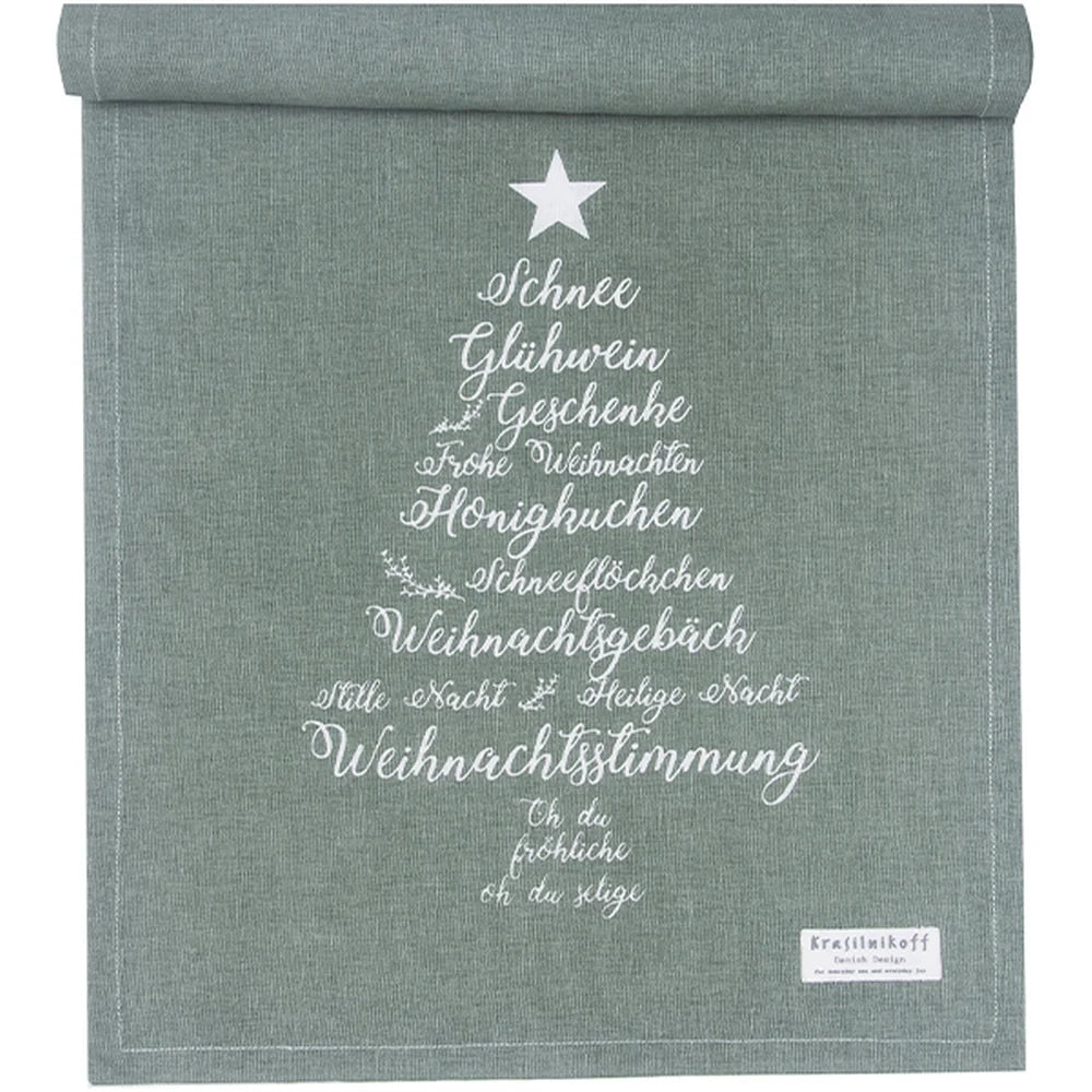 Krasilnikoff - Tischläufer Christmas Words Olive Green