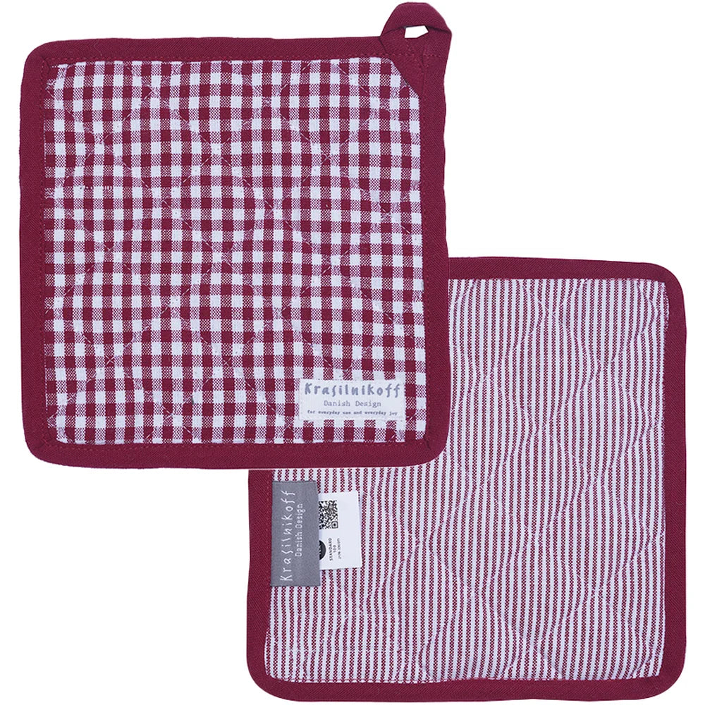 Krasilnikoff - Topflappen Checkered and Stripes Scarlet Red
