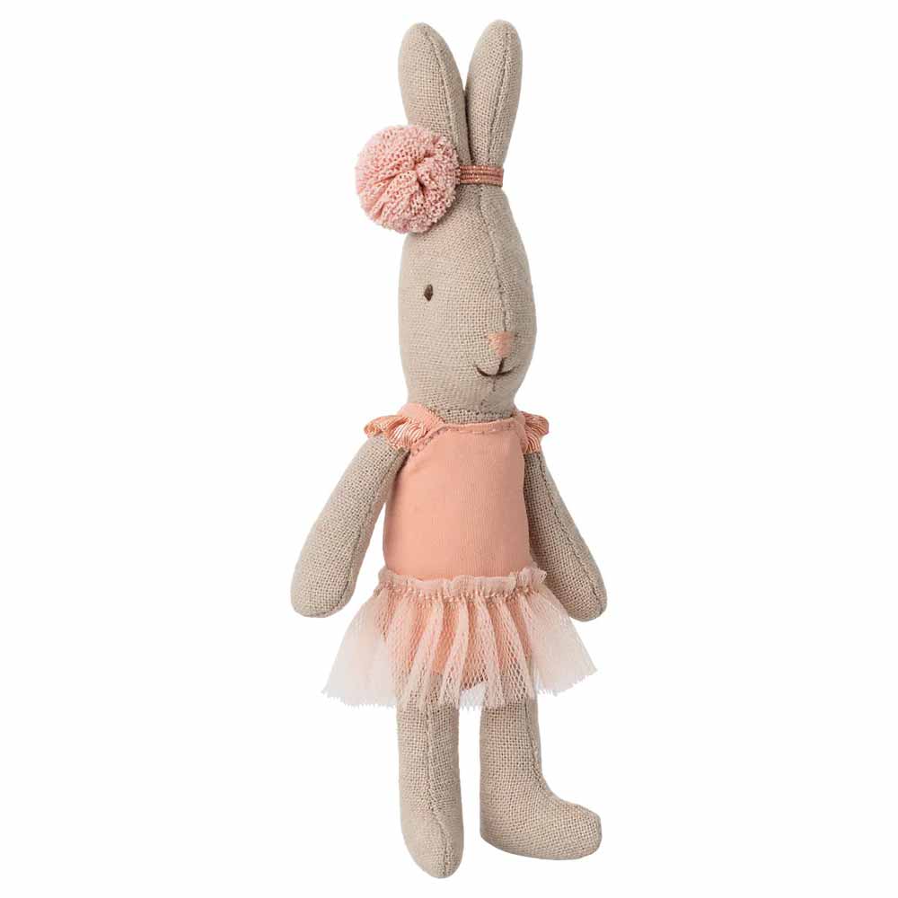 Maileg - Hase Ballerina Micro: Plüschhase im rosa Kleid mit Tüllrock und passendem rosa Bommel-Stirnband.